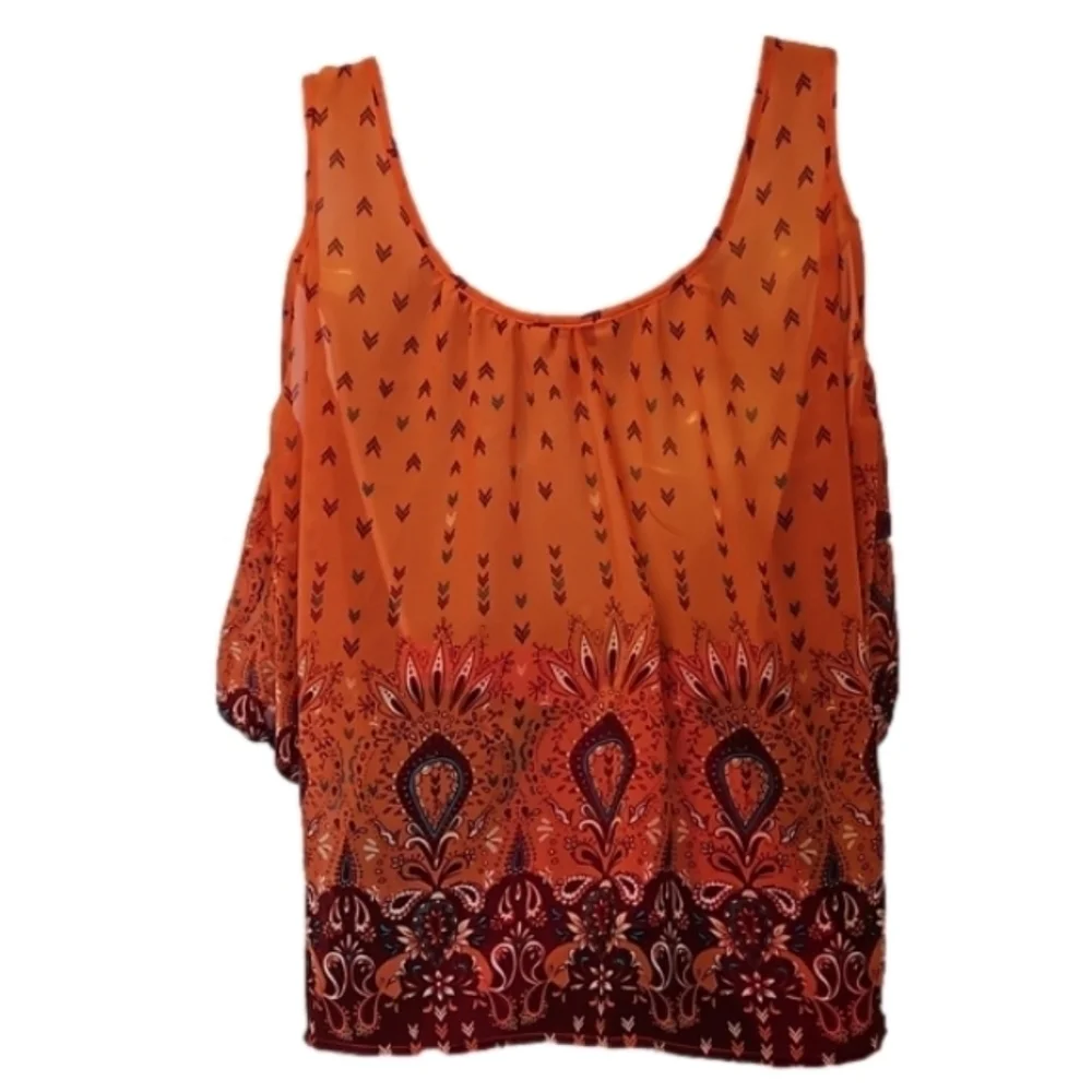 Arizona The Original Jean Company. Cold Shoulder Boho Top Size S orange  floral - Picture 4 of 16